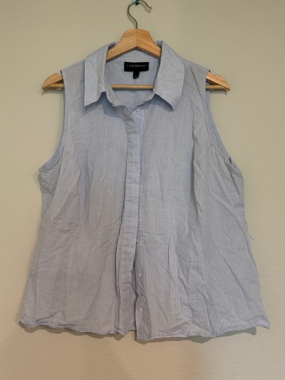 Lane Bryant Light Blue Pinstripe Sleeveless Button-Down Shirt